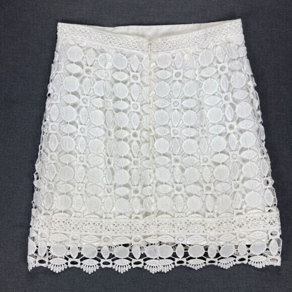 Topshop Skirt Womens 6 White Crochet Lace Embroidered Zip Back Boho Pull On Mini - Picture 4 of 13